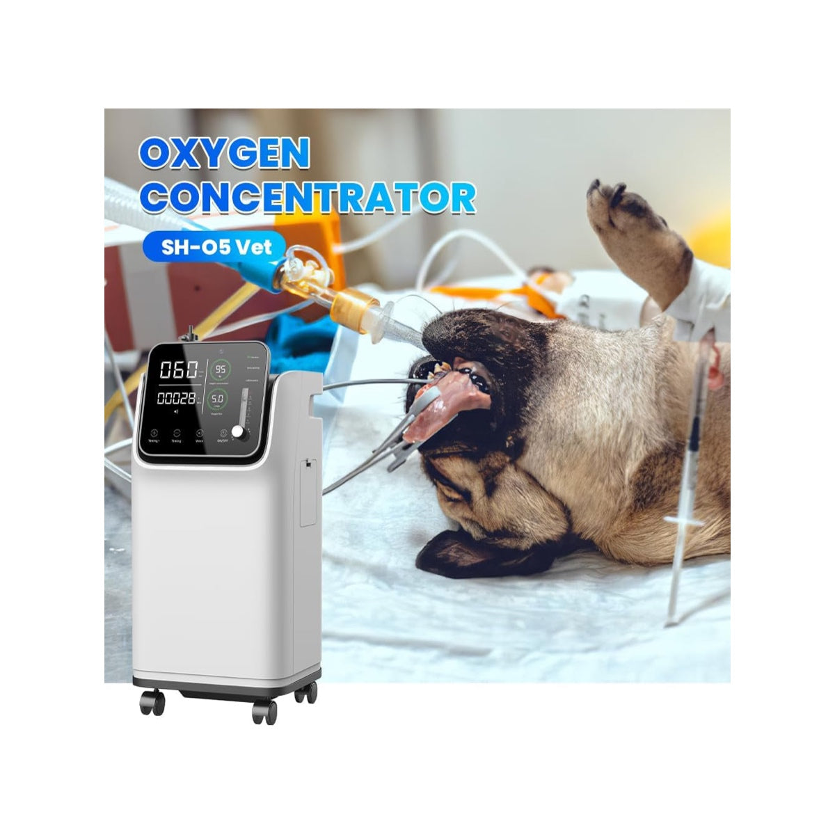 Oxygen Concentrator – 93% ±3% Oxygen Purity, 0.5-5L Adjustable Flow, 10" HD LED Screen, Home Use for Dogs, Cats & Small Animals